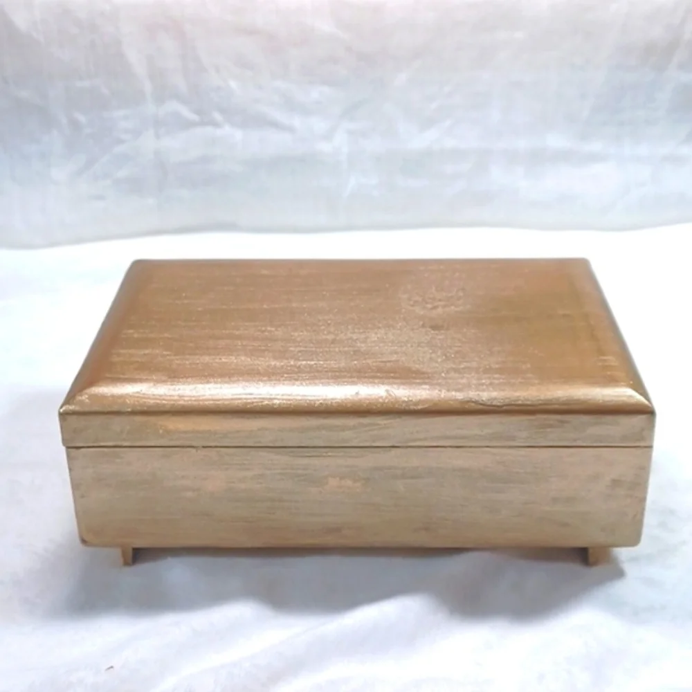 Vintage Gold Finish Musical Jewelry Box Feelings